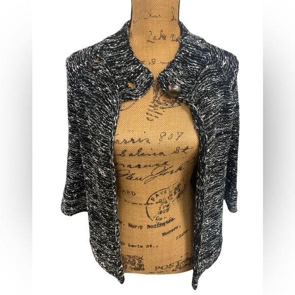 BCBGMAXAZRIA Black White Heather Single Button Heavyweight Cardigan Sweater - Picture 11 of 11